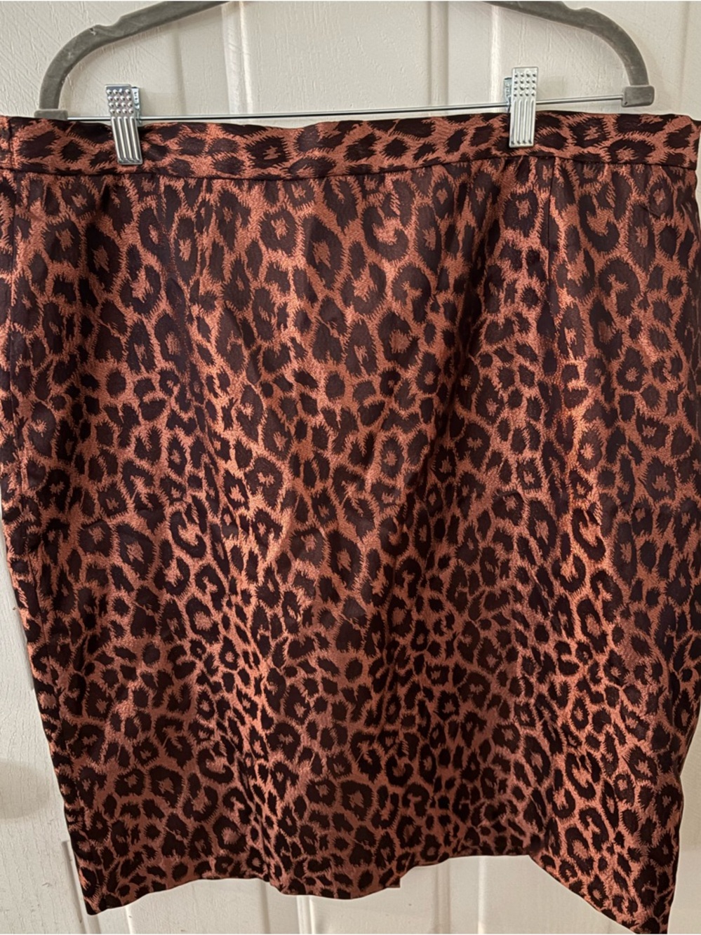 Animal-Print Satin Pencil Skirt in Brown